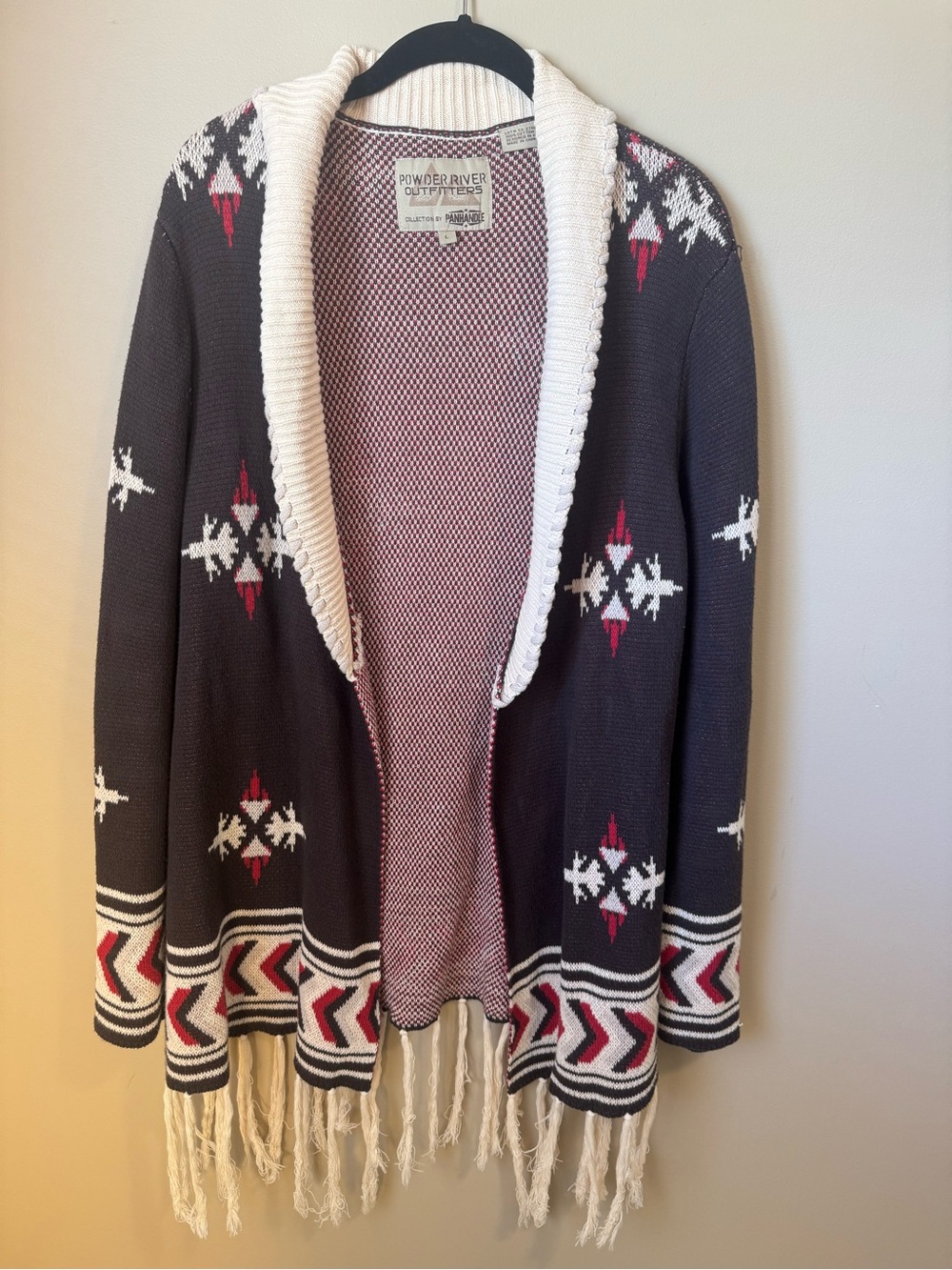 POWDER RIVER OUTFITTERS PANHANDLE Women's Southwestern Fringe Open Cardigan L